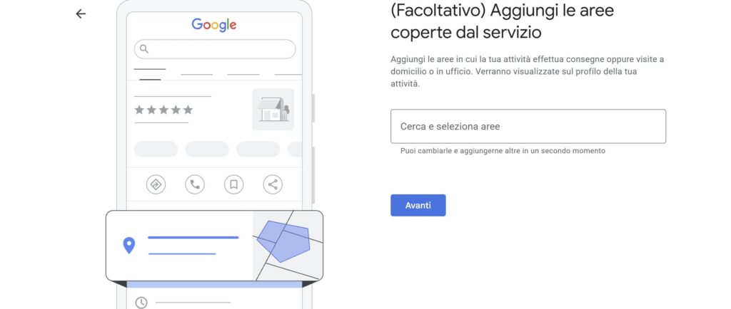 Google Business Profile inserisci l'area servita
