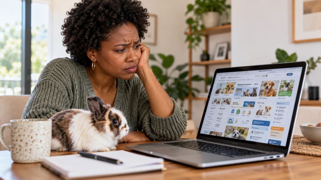 Donna confusa davanti a un sito per animali