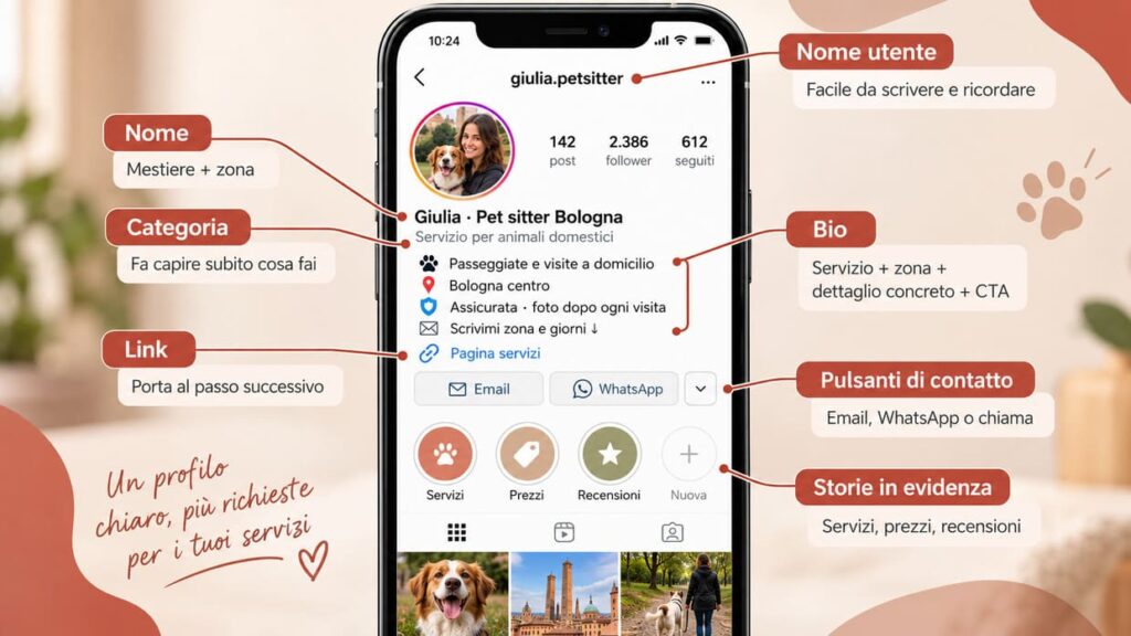 Guida al profilo Instagram per pet sitter